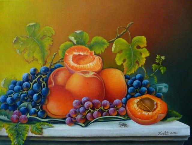 Festmények - Csendélet barackokkal és szőlővel