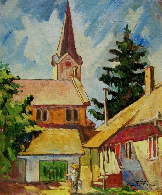 festmények, rajzok - Udvar a templom mellett