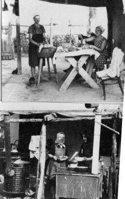 Régi képek.. - 1966.augusztus 20-án   A felső fotó a lakodalmat megelőző napon,a baromfik kopasztásakor készült.Az alsó képen a konyhasátorban szorgoskodnak az asszonyok.